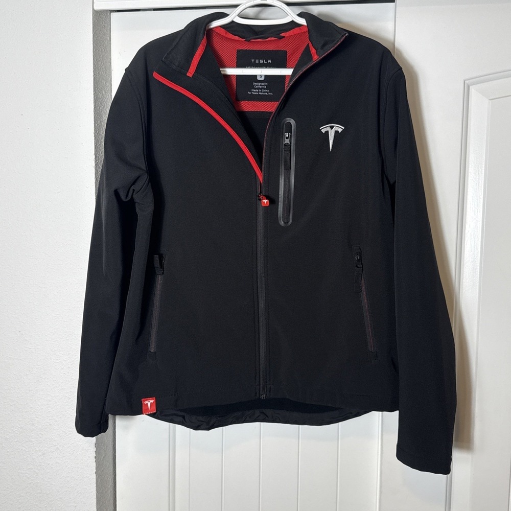 Tesla Men's Soft Shell Jacket black zip up size small Excellent Condition